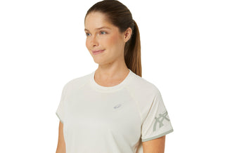 Asics Womens Icon SS Top | Birch/Olive Grey