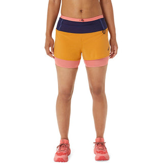 Asics Womens FujiTrail 2-in-1 Short | Sandstorm/Papaya