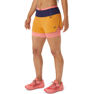 Asics Womens FujiTrail 2-in-1 Short | Sandstorm/Papaya