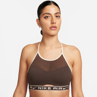 Nike Womens Indy High Neck Padded Mesh Sports Bra | Baroque Brown/Sandrift
