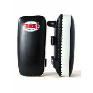 SANDEE EXTRA THICK FLAT THAI LEATHER KICK PADS | BLACK/WHITE - Taskers Sports