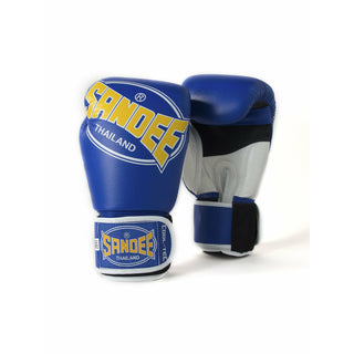 SANDEE COOL-TEC VELCRO 3 TONE LEATHER BOXING GLOVE | BLUE/YELLOW/WHITE - Taskers Sports