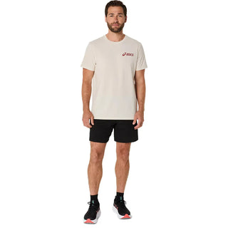 Asics Mens Chest Logo Tee | Birch/Burnt Red