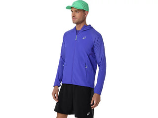 Asics Mens Road Packable Jacket | Cobalt Burst/Illuminate Green