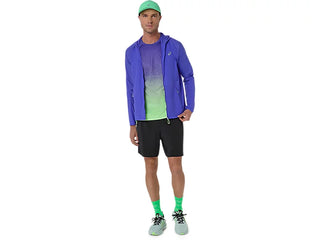 Asics Mens Road Packable Jacket | Cobalt Burst/Illuminate Green