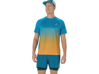 Asics Mens Road Fade SS Tee | Aegean Blue/Yamabuki