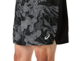 Asics Mens Fujitrail All Over Print Shorts | Performance Black/Carbon Cream