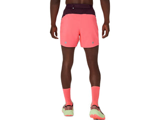 Asics Mens Fujitrail All Over Print Shorts | Blazing Coral/Aubergine