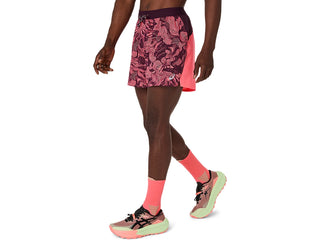Asics Mens Fujitrail All Over Print Shorts | Blazing Coral/Aubergine