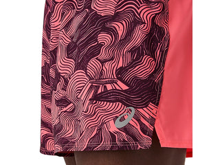 Asics Mens Fujitrail All Over Print Shorts | Blazing Coral/Aubergine