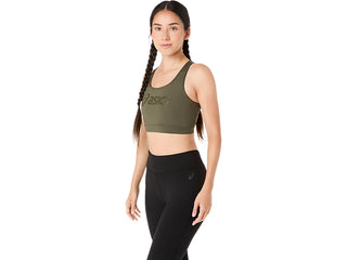 Asics Womens Essential Padless Logo Bra | Dark Olive