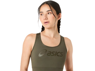 Asics Womens Essential Padless Logo Bra | Dark Olive
