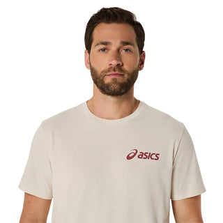Asics Mens Chest Logo Tee | Birch/Burnt Red