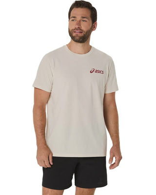 Asics Mens Chest Logo Tee | Birch/Burnt Red