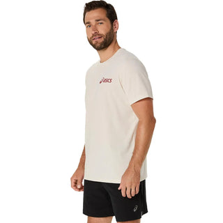 Asics Mens Chest Logo Tee | Birch/Burnt Red