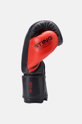 Sting Evolution Velcro Boxing Gloves | Black/Red