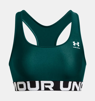 Under Armour Womens HeatGear Armour Mid Branded Bra | Hydro Teal/White