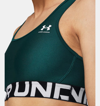 Under Armour Womens HeatGear Armour Mid Branded Bra | Hydro Teal/White