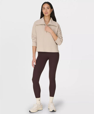 Sweaty Betty Peaceful Ribbed Half Zip Cropped Sweatshirt | Dusk Beige