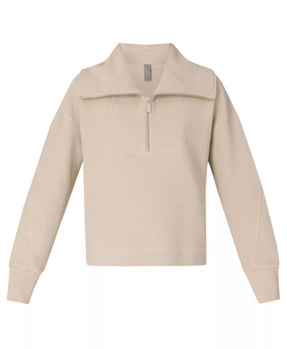 Sweaty Betty Peaceful Ribbed Half Zip Cropped Sweatshirt | Dusk Beige