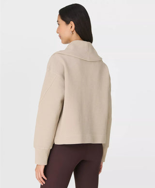Sweaty Betty Peaceful Ribbed Half Zip Cropped Sweatshirt | Dusk Beige