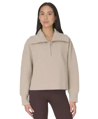 Sweaty Betty Peaceful Ribbed Half Zip Cropped Sweatshirt | Dusk Beige