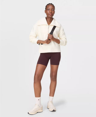 Sweaty Betty Peaceful Ribbed Half Zip Cropped Sweatshirt | Lily White