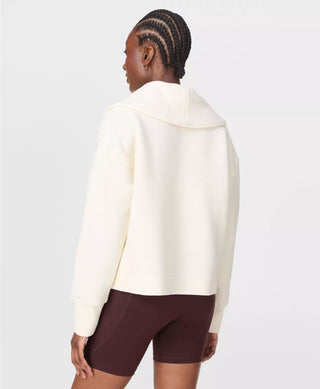 Sweaty Betty Peaceful Ribbed Half Zip Cropped Sweatshirt | Lily White