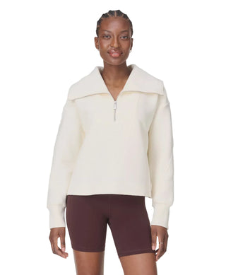 Sweaty Betty Peaceful Ribbed Half Zip Cropped Sweatshirt | Lily White