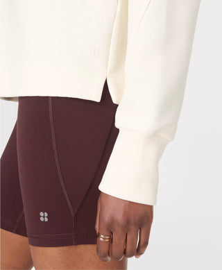 Sweaty Betty Peaceful Ribbed Half Zip Cropped Sweatshirt | Lily White