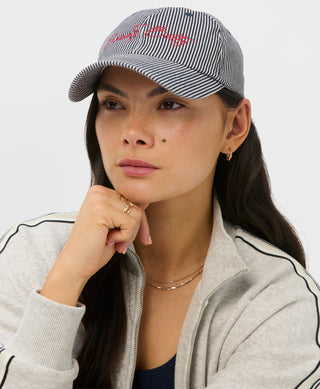 Sweaty Betty Azure Lifestyle Cap | Navy/ Blue Pinstripe