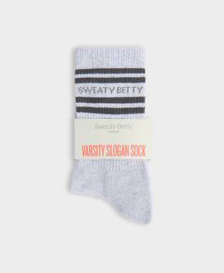 Sweaty Betty Varsity Slogan Socks | Light Grey Marl