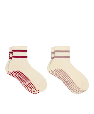 Sweaty Betty Form Pilates Mini Crew Sock (2Pack) | Creme/Beige Stripe
