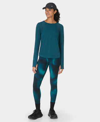 Sweaty Betty Breathe Easy Mesh Long Sleeve Tee | Deep Green