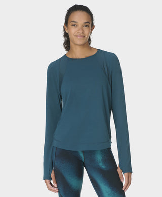 Sweaty Betty Breathe Easy Mesh Long Sleeve Tee | Deep Green