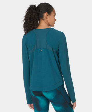 Sweaty Betty Breathe Easy Mesh Long Sleeve Tee | Deep Green