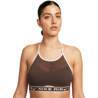 Nike Womens Indy High Neck Padded Mesh Sports Bra | Baroque Brown/Sandrift