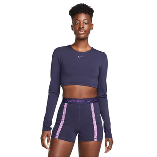 Nike Womens Pro Dri-FIT Cropped LS Top | Purple Ink/Purple Cosmos