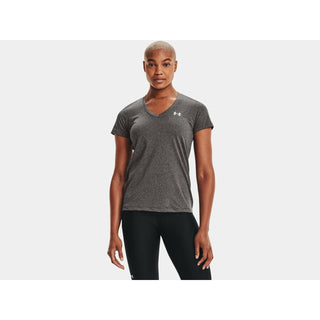 UNDER ARMOUR WOMENS TECH V-NECK | CARBON HEATHER - Taskers Sports