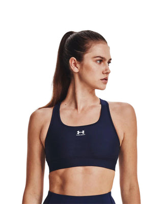 UNDER ARMOUR WOMENS HEATGEAR MID PADLESSS SPORTS BRA | MIDNIGHT NAVY - Taskers Sports