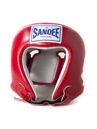 Sandee Open Face Headguard Synthetic Leather | Red/White